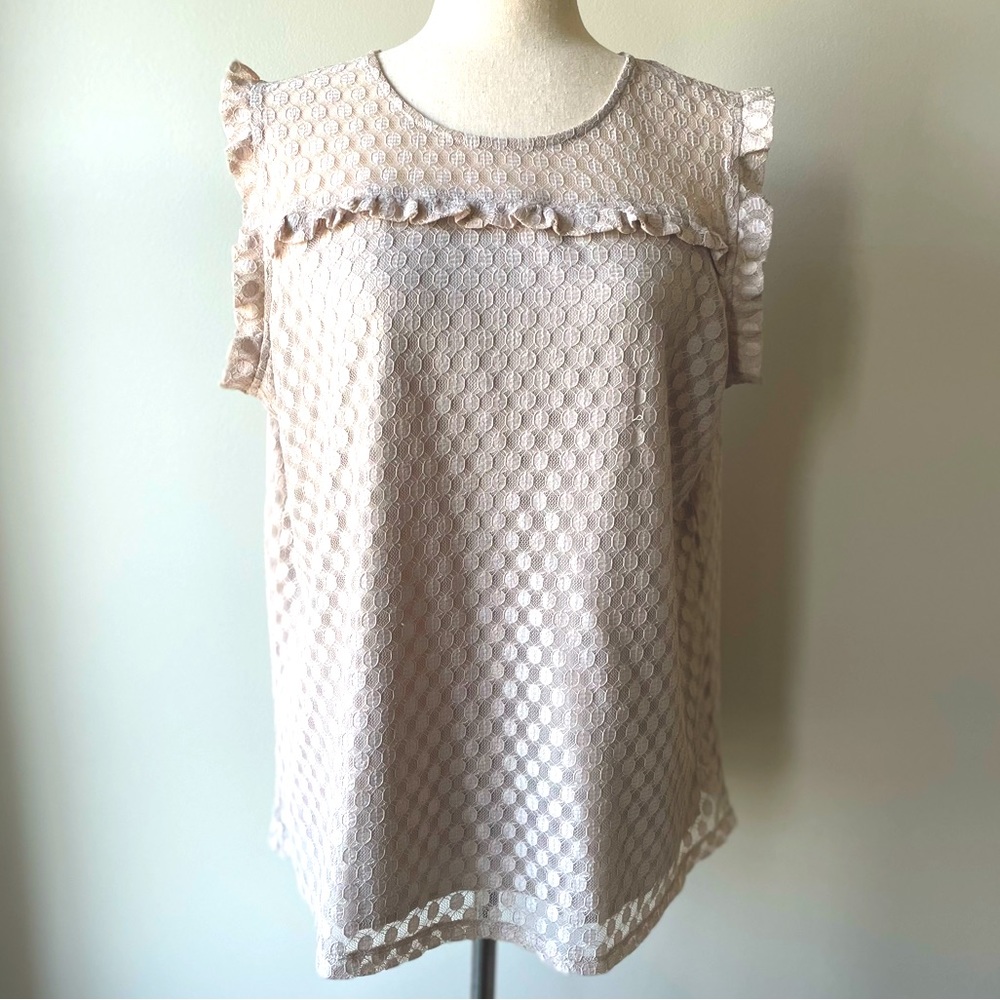 Shannon Ford New York | Ruffle Cap Sleeve Blouse | Tan | XL
